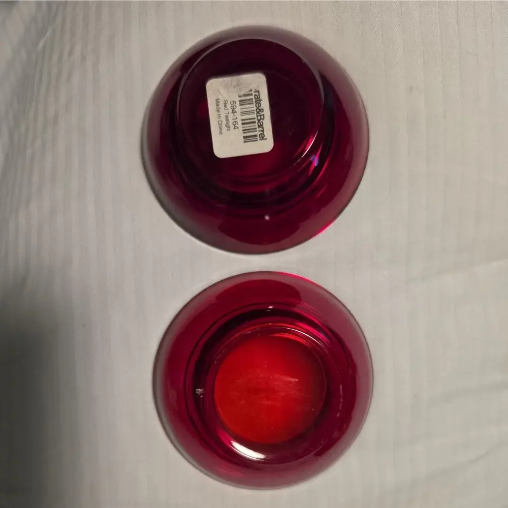 Discontinued Crate & Barrel Chartreuse Red Glass Tealight Candle Holders Set/2